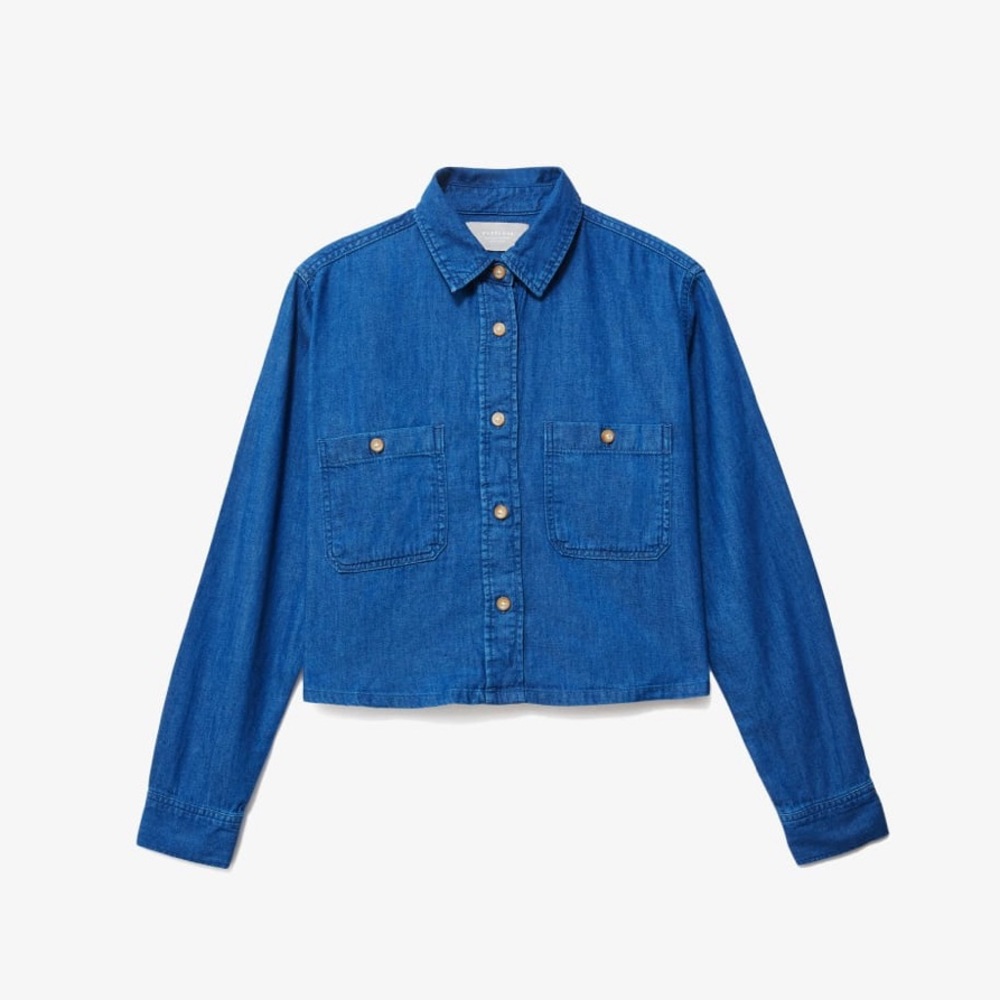 Everlane cropped denim button-up